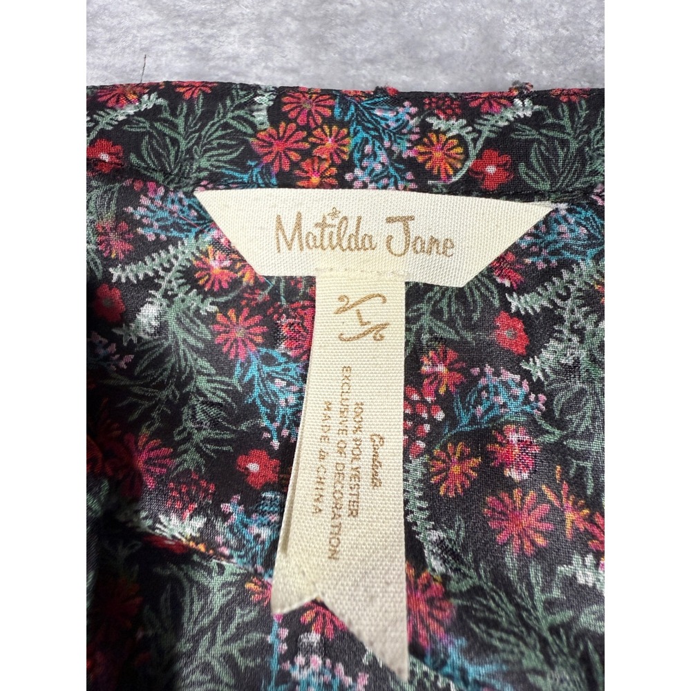 Matilda Jane Floral Blouse Women's Long Sleeve Black Lace Trimmed LG - Picture 3 of 12